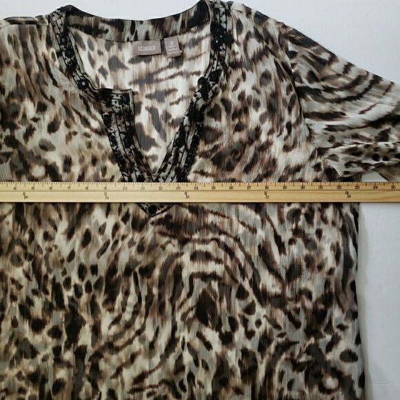Chico's Chiffon Sequin Collar 3/4 Sleeve Sheer Blouse Lepoard Women 3 (XL) *FLAW - Picture 9 of 9
